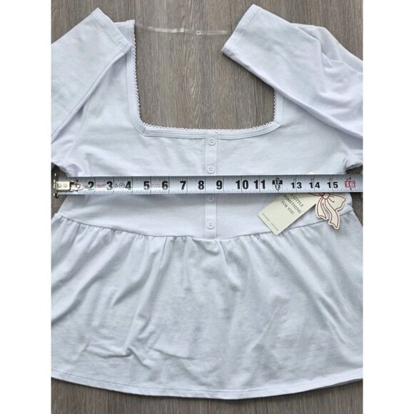Frankee & Skylar White Babydoll Top XL Square Neck Lace Trim Peplum Blouse - Picture 8 of 10